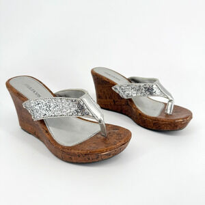 Maurices Glitter Wedge Sandals Y2K Platform Flip Flop Cork Heel Jewel Size 6